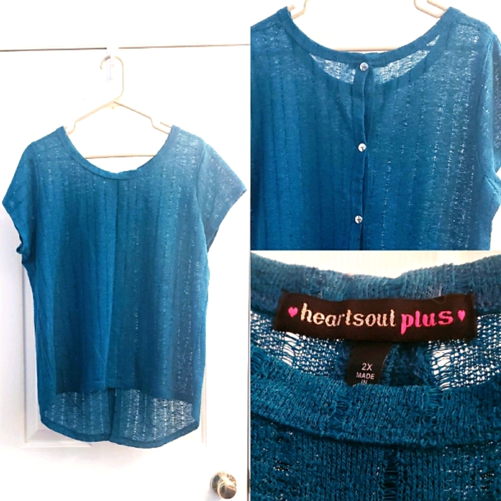 Lovely Sheer Turquoise High-Low Blouse
